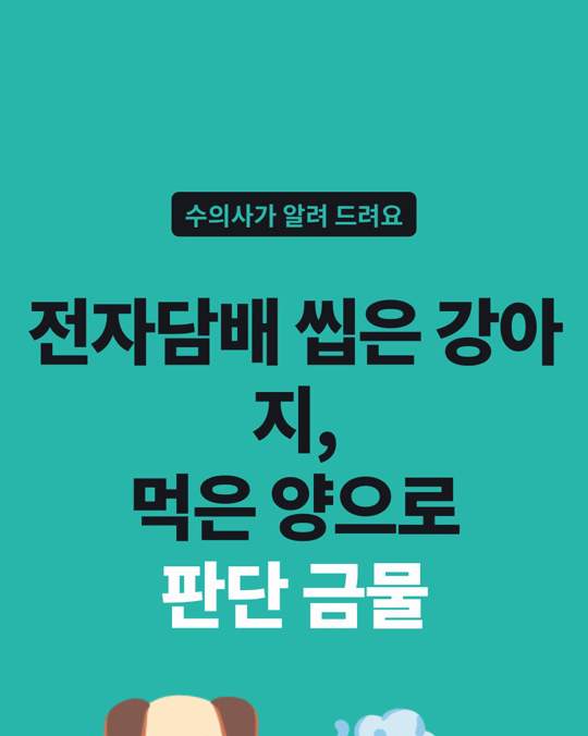 전자담배를 씹은 강아지, 먹은 양으로는 심한 정도를 알 수 없었습니다.